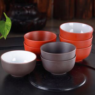 紫砂朱泥品茗杯普洱功夫茶杯大小白釉直口杯35ml/55ml/100ml
