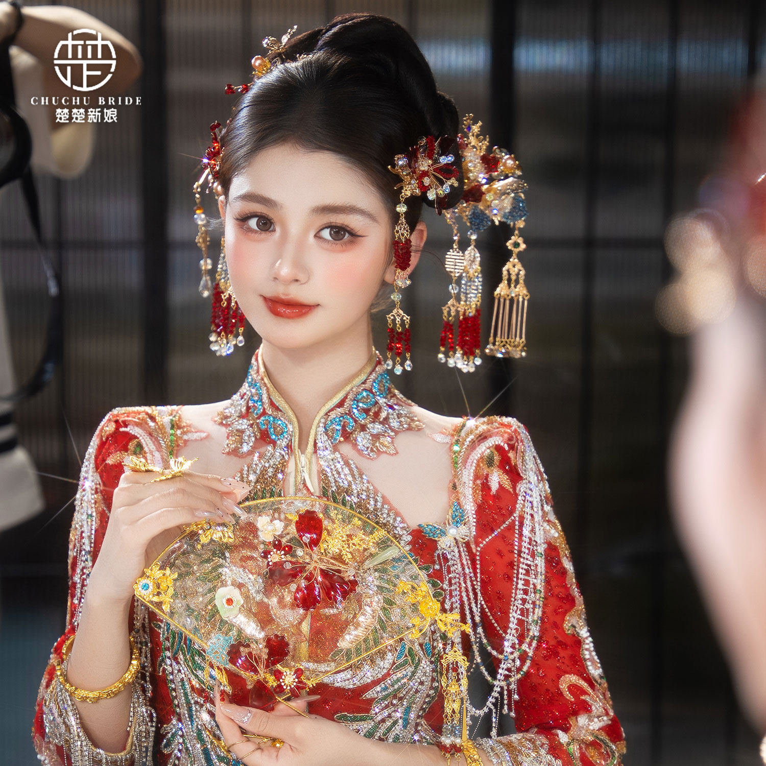 中式秀禾新娘手工水凝花钗