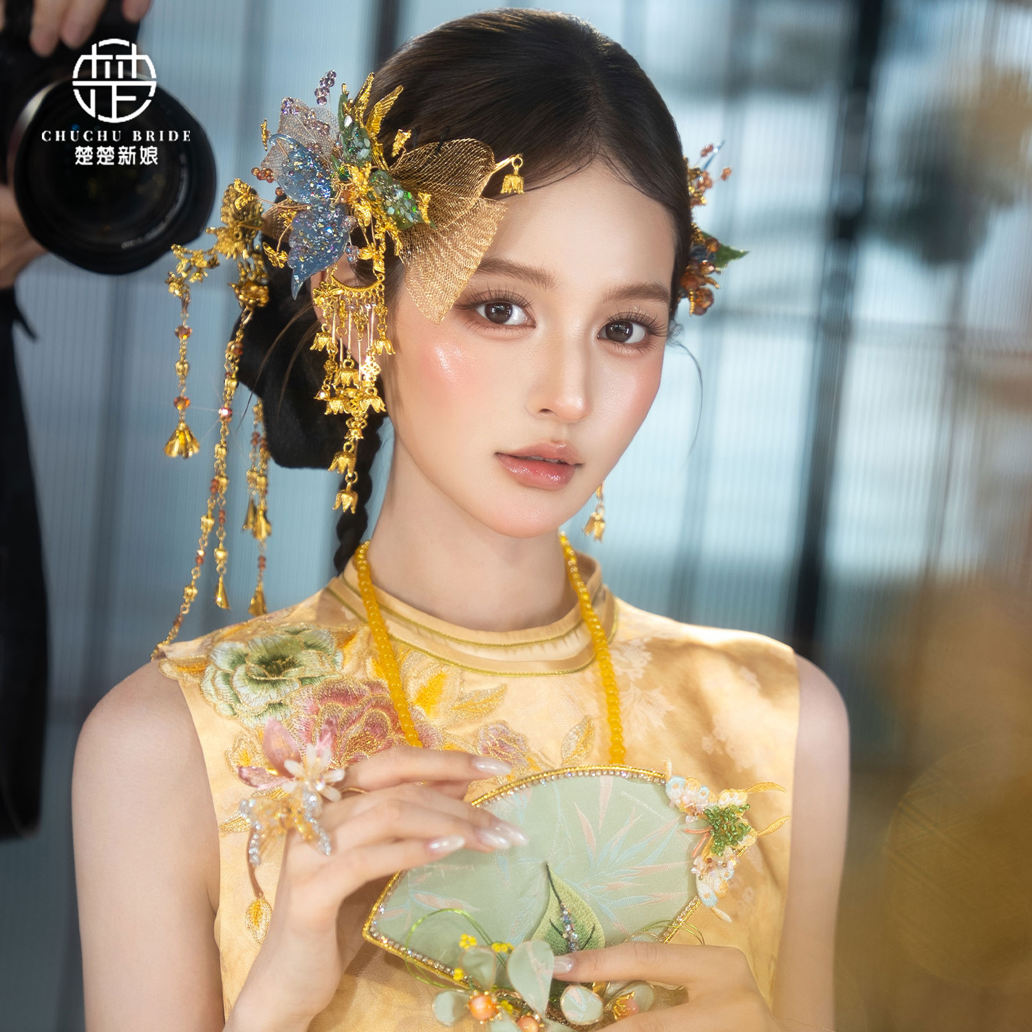新中式手作掐丝蝴蝶结新娘头饰