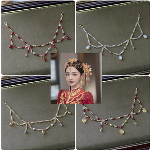 复古中式人工水晶串珠额链头饰汉服新娘古装秀禾发饰额饰品