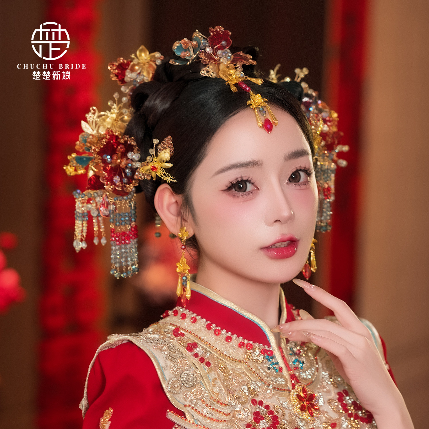 秀禾服龙凤褂红色发簪发饰