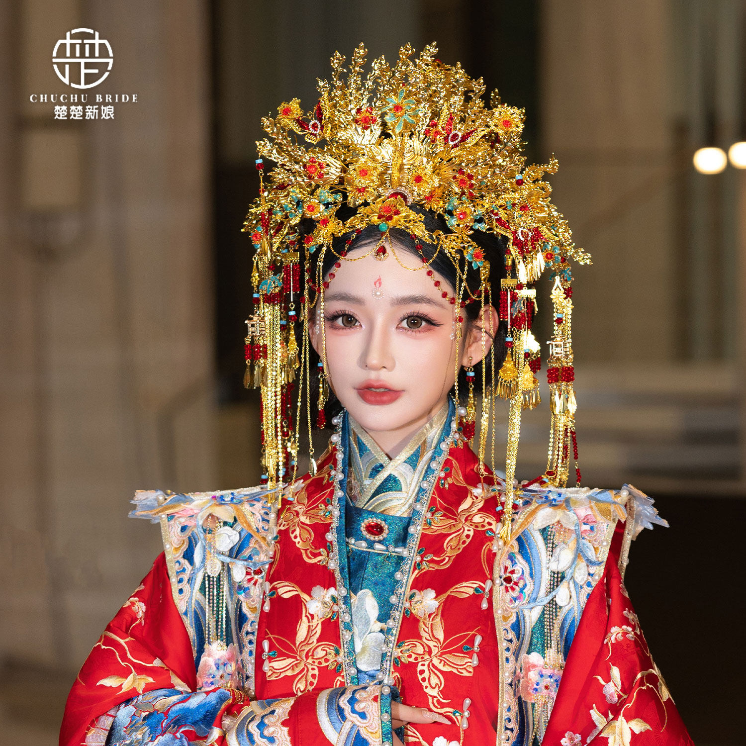 复古汉服新娘合金凤冠发饰