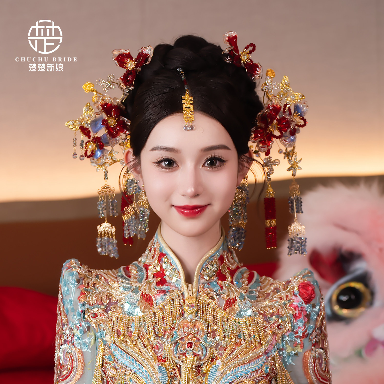 新款新中式复古中式婚礼水晶胶古装发饰传统新娘秀禾复古汉服头饰