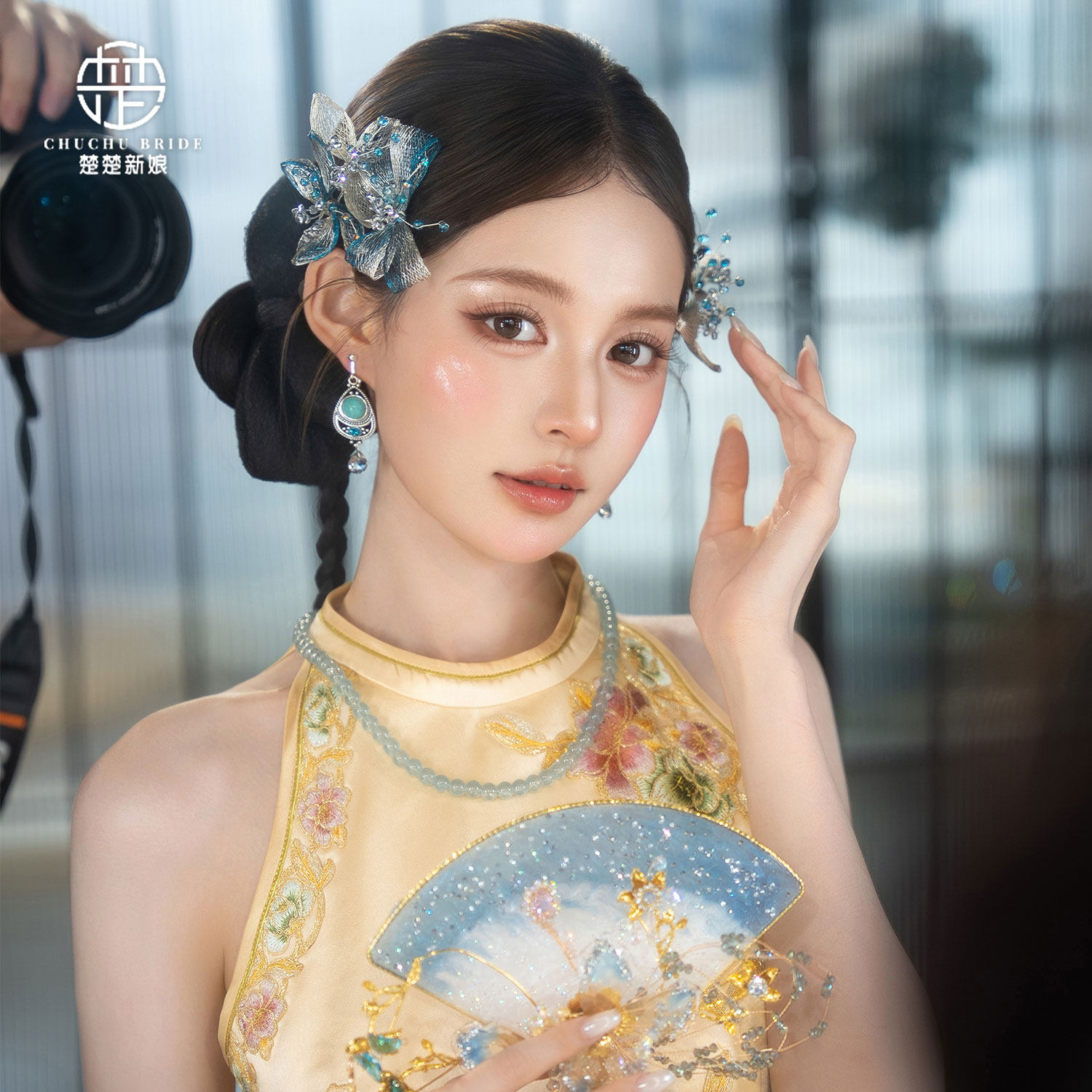 新娘手工水晶掐丝花钗婚礼头饰