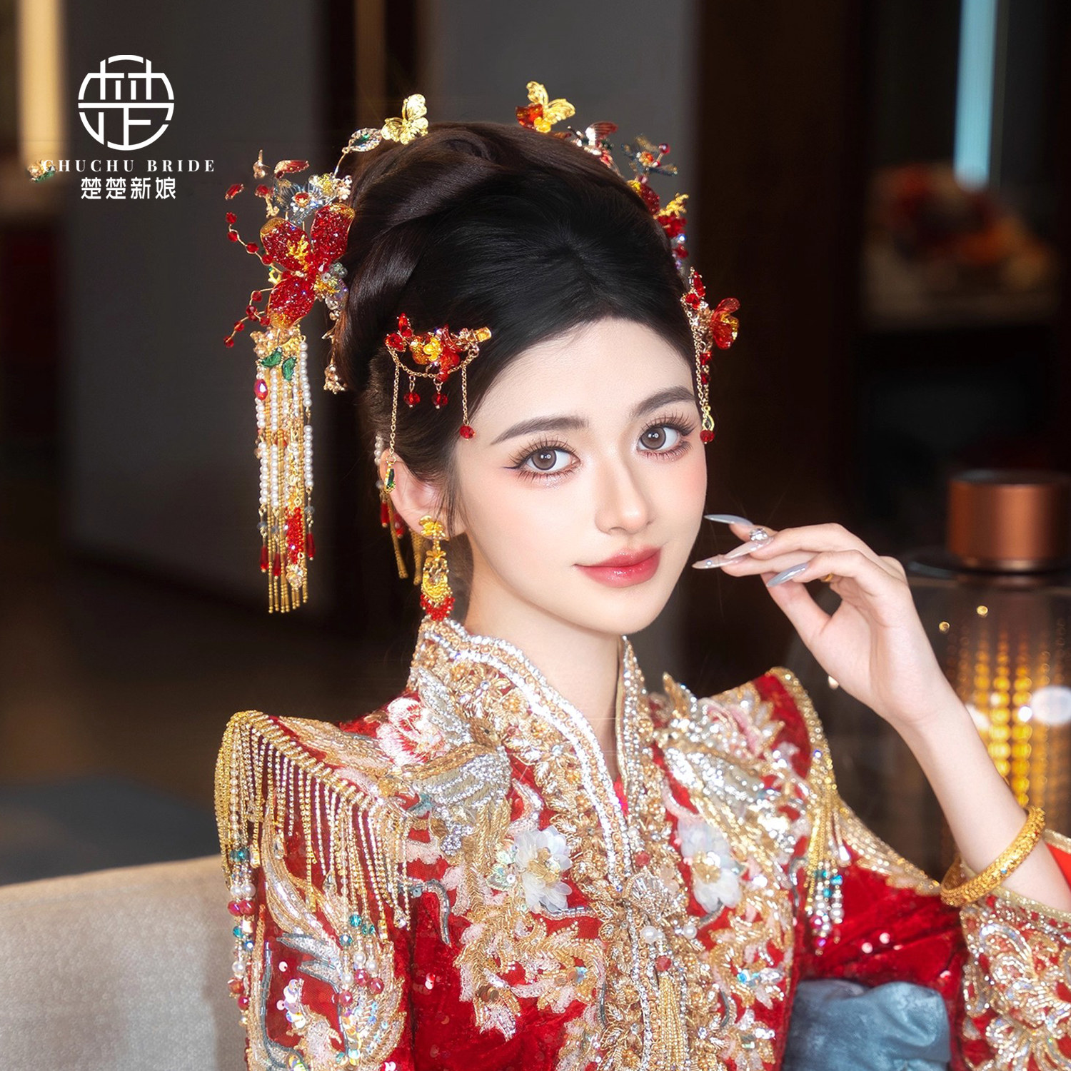 中式新娘秀禾头饰服简约大气步摇发簪发饰龙凤褂晨袍古典婚礼饰品
