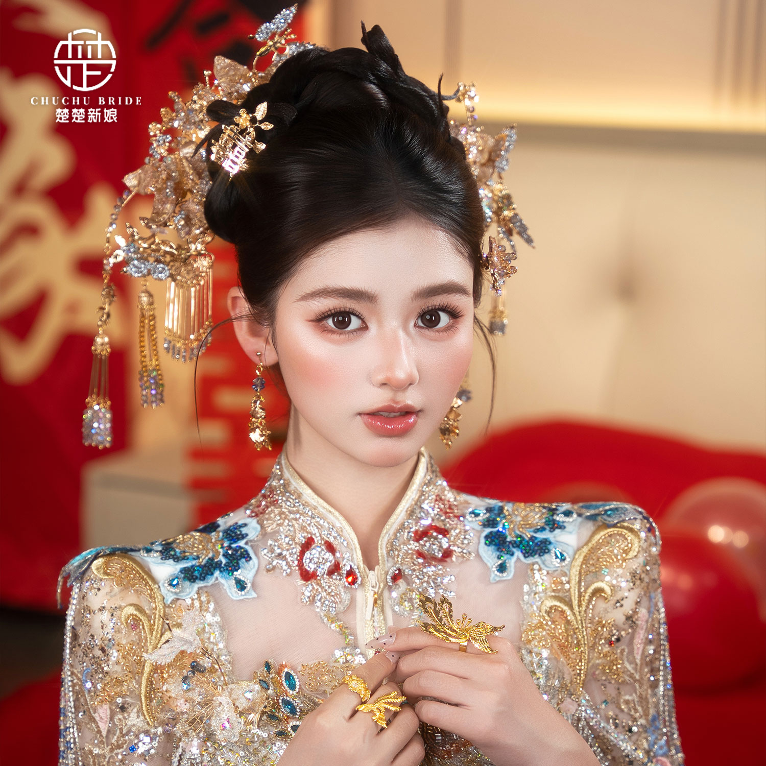 新娘秀禾复古金色流苏发簪