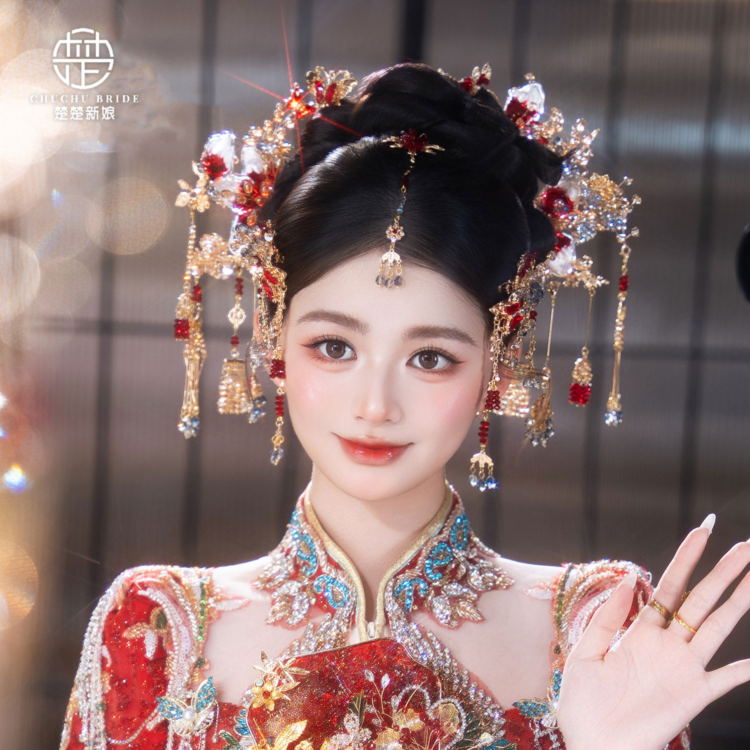 新中式金红龙凤褂新娘婚礼发饰