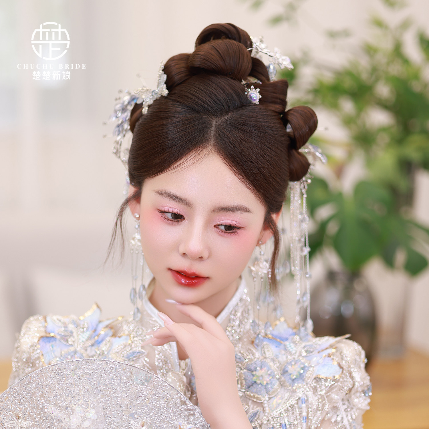 银蓝色后压发饰古典婚礼配饰品
