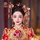 中式 2024新款 复古红色琉璃花朵头饰古典秀禾服新娘结婚饰品套装