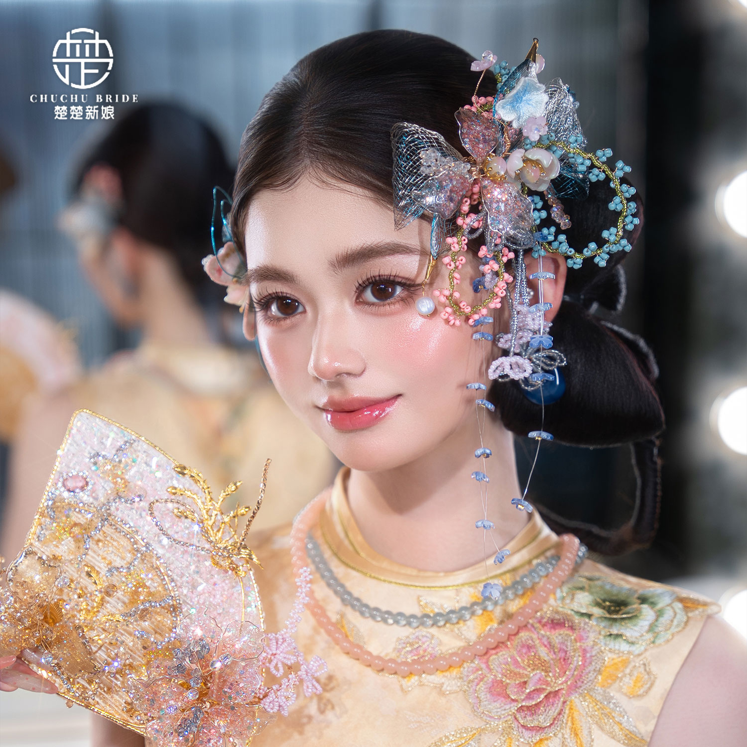 新中式手工水晶掐丝蝴蝶结头饰
