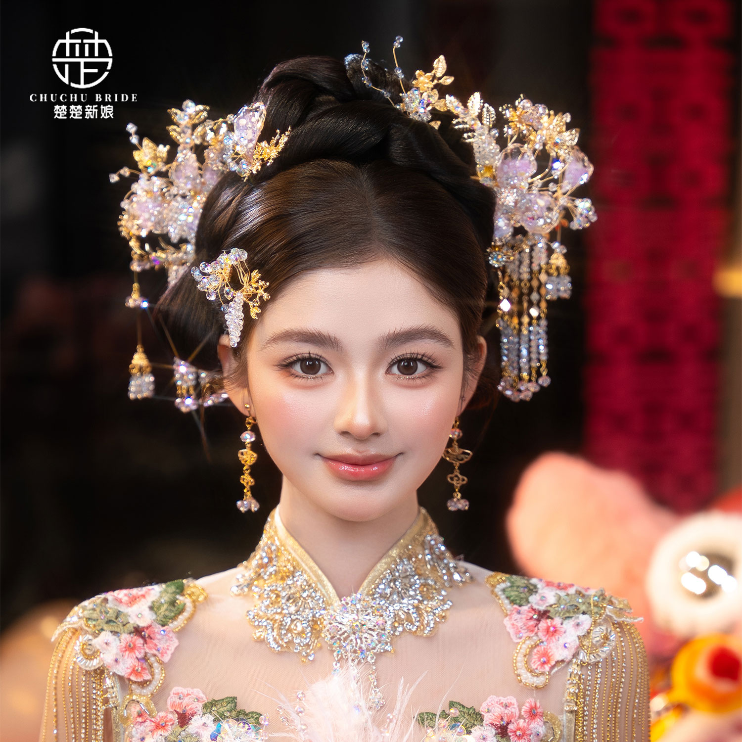 古风浅紫新娘秀禾甜美花发簪