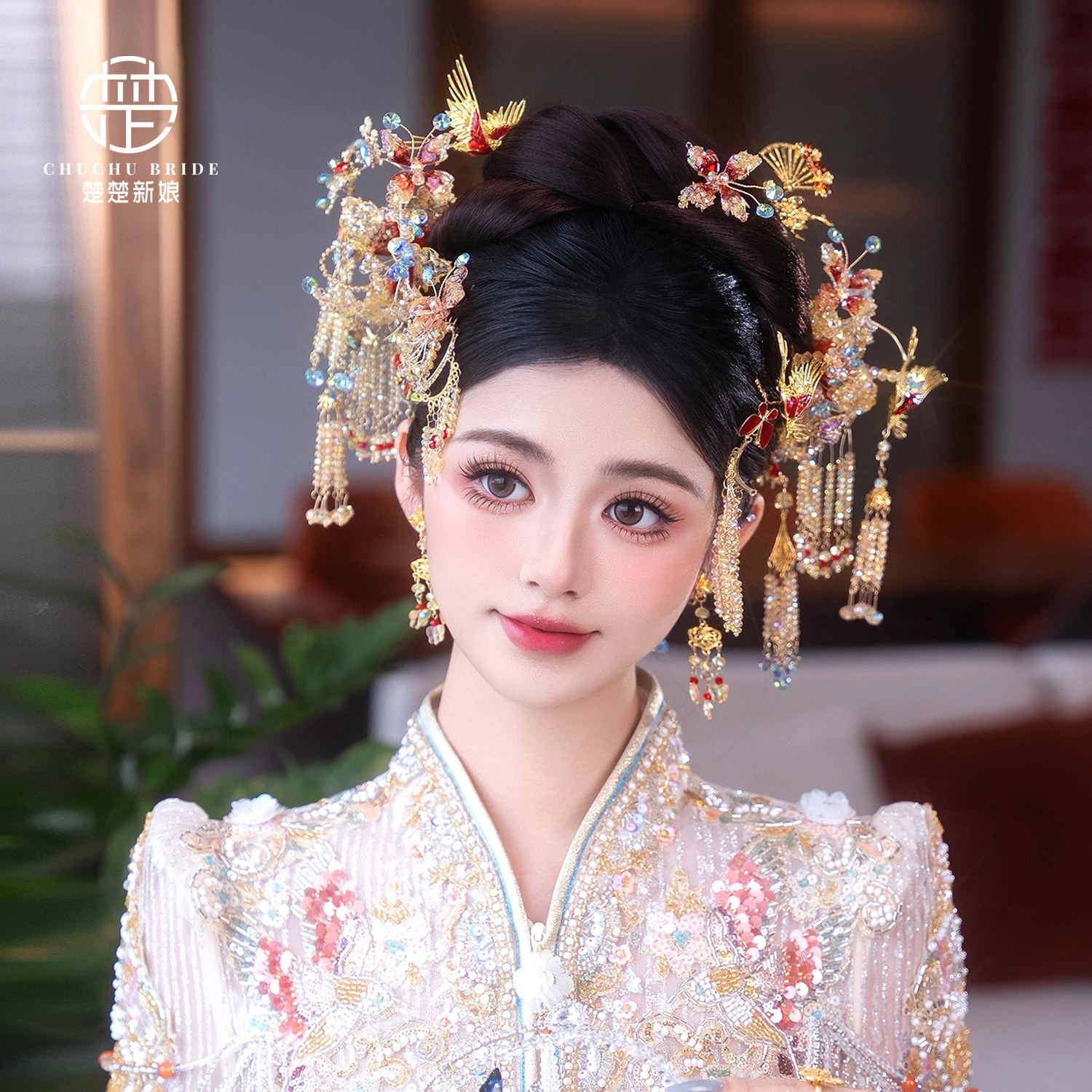 新款中式传统婚嫁头饰龙凤褂凤钗古装新娘饰品汉服宫廷婚礼发饰品