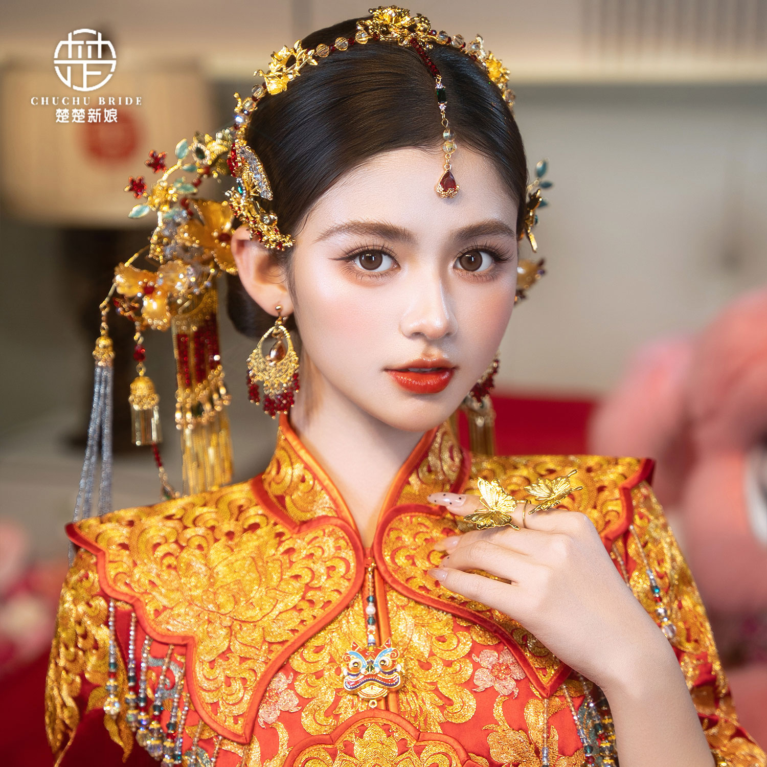 新娘婚礼金色古风手工汉服头饰