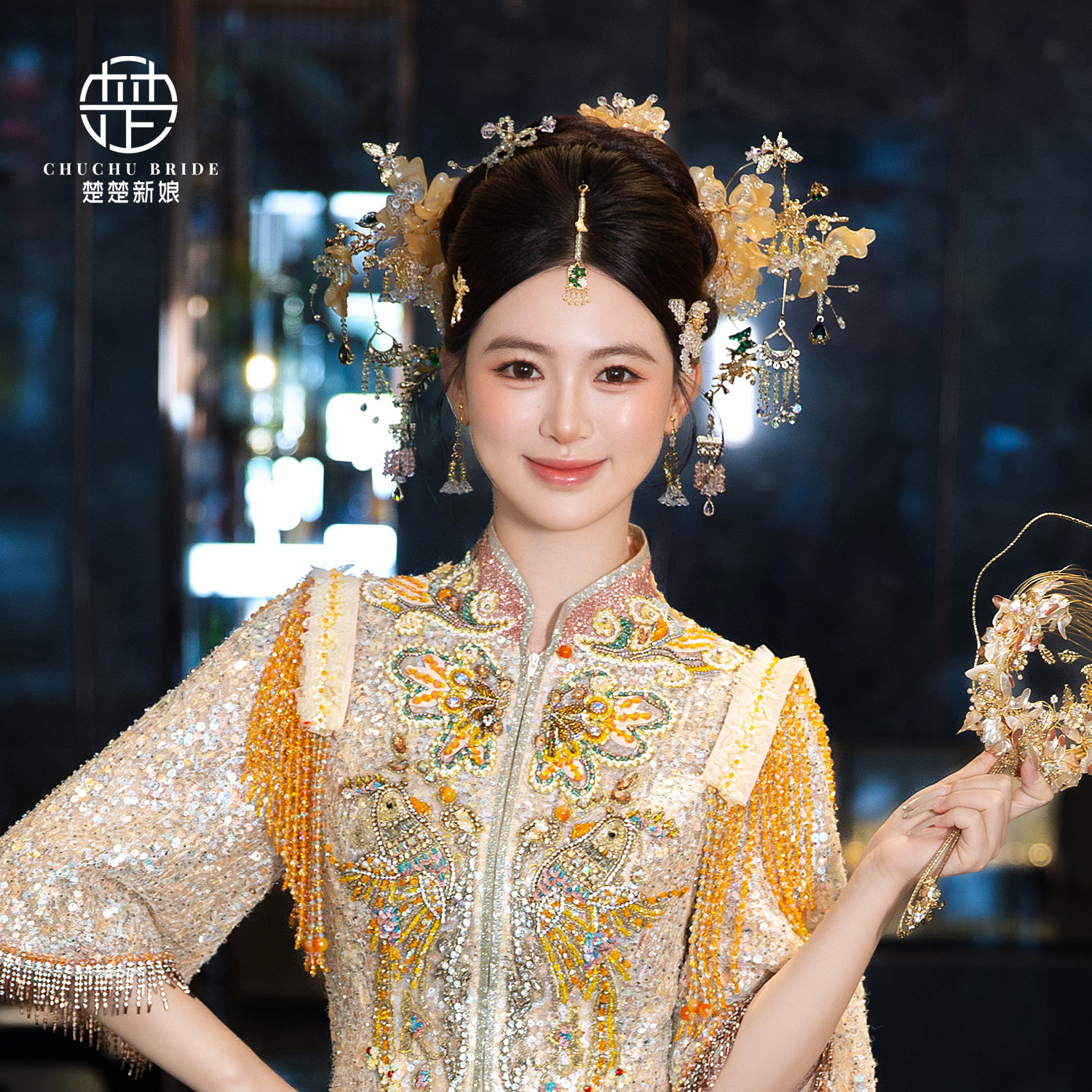 新娘头饰香槟金色秀禾服发饰
