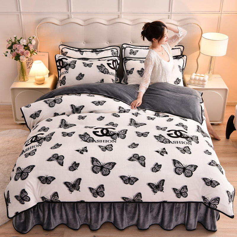 牛奶绒被套冬季加厚珊瑚绒被罩冬天加绒床单四件套床上用品