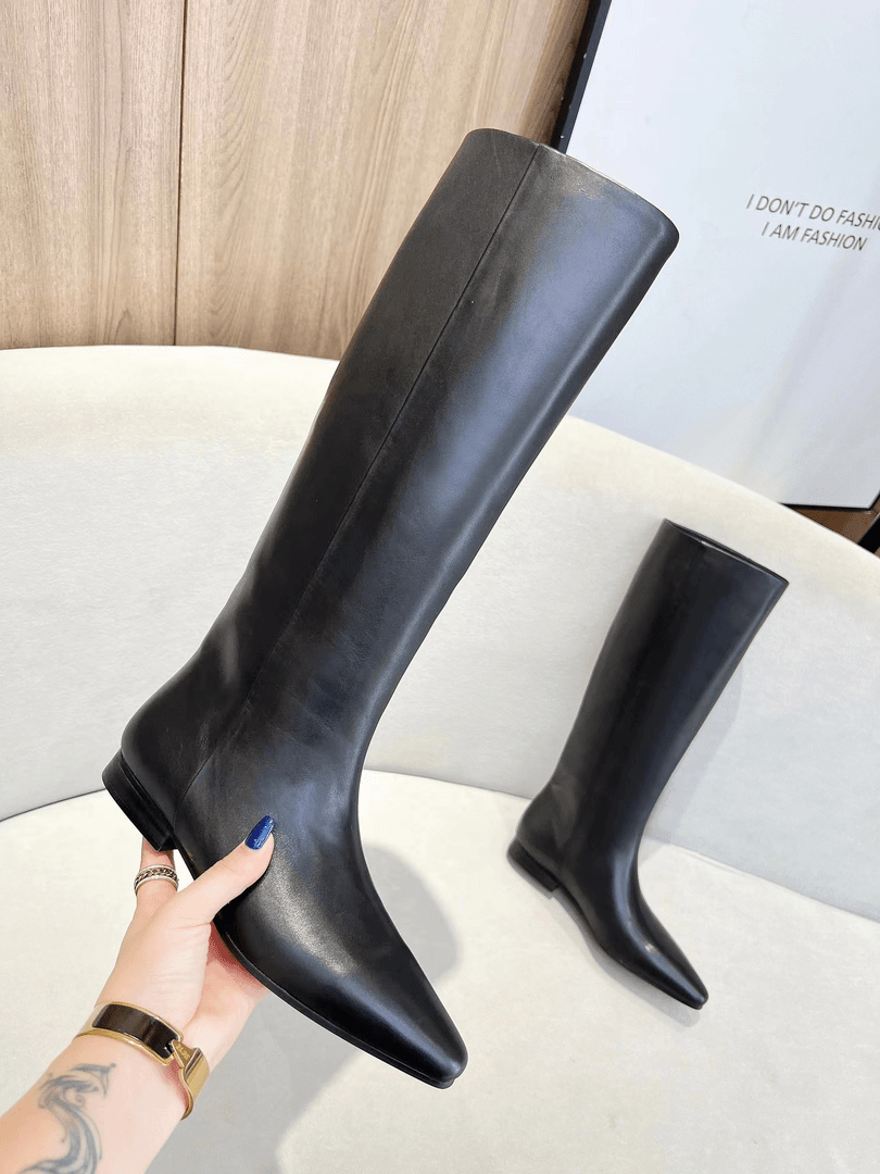 真皮长靴低跟瘦瘦靴真皮秋冬女尖头不过膝高筒长靴2308-1