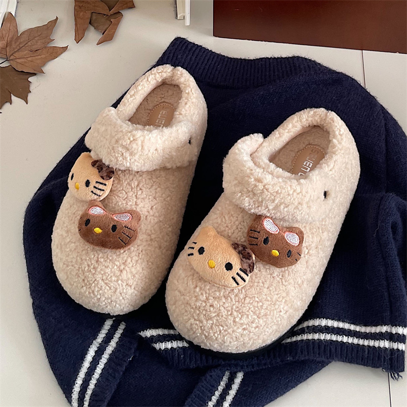 小黄桃kitty厚底保暖毛毛拖鞋