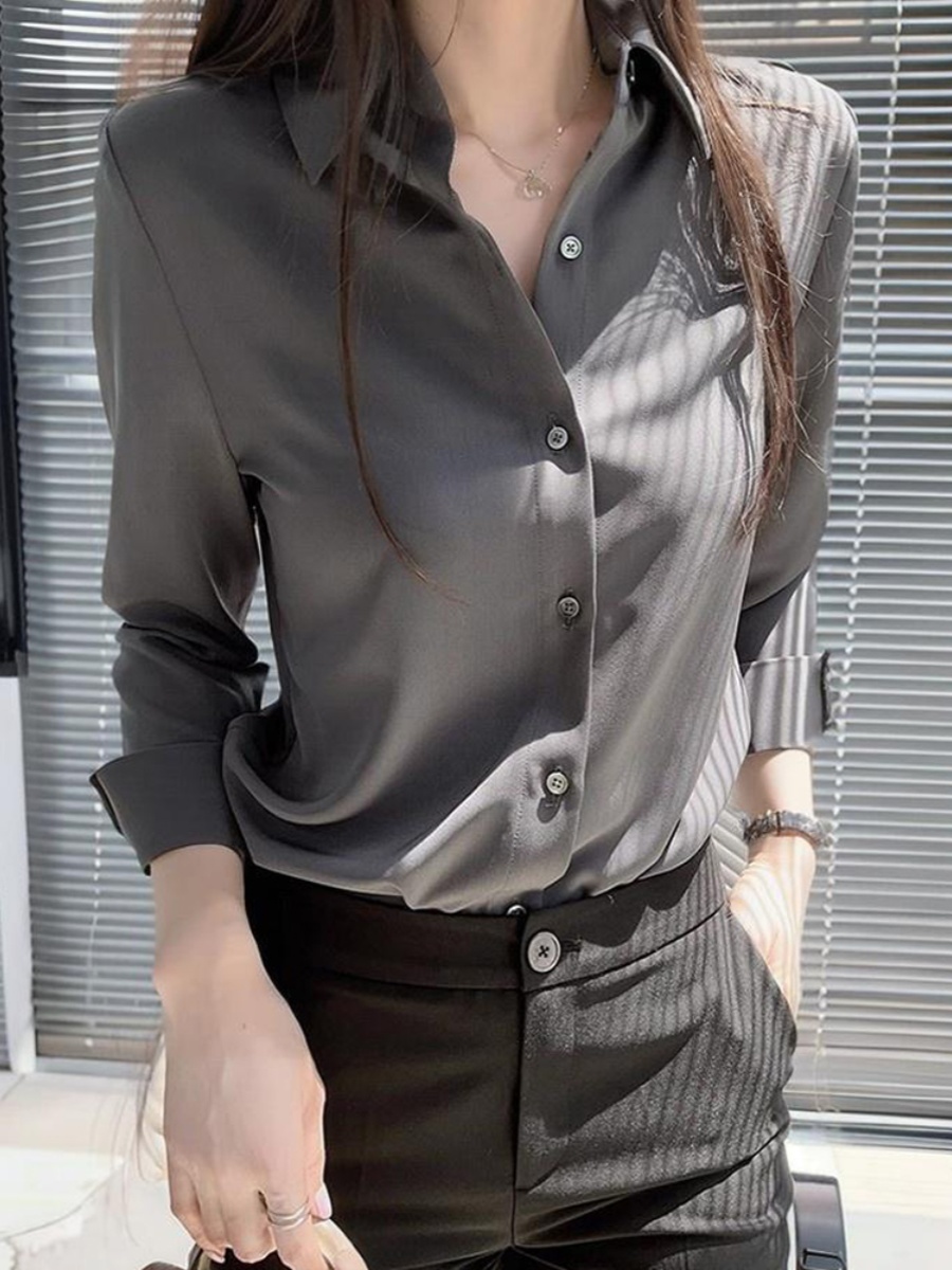 法式立领衬衫女夏季职业通勤高知泼妇风穿搭西装内搭长袖衬衣外套