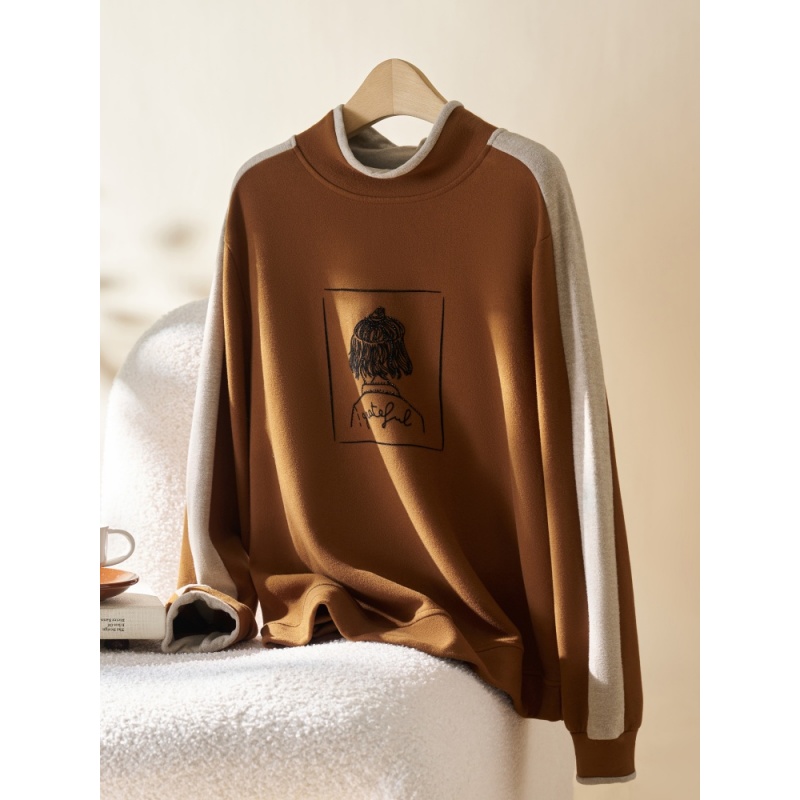 美拉德高领双面卫衣女2025秋冬新款宽松内搭立领打底衫上衣1120r