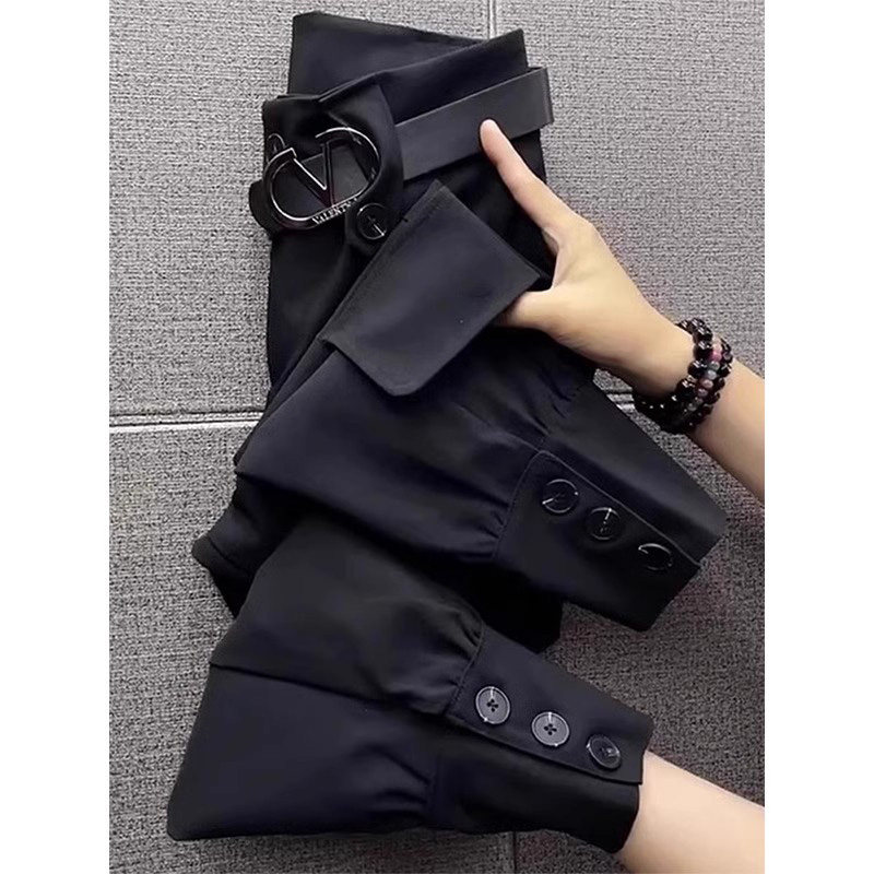 欧货黑色束脚工装裤女2025秋冬穿搭高腰加绒大码靴裤小个子休闲裤