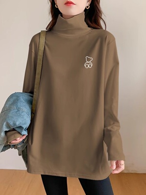 德绒高领打底衫女2025秋冬新款宽松加绒加厚中长款保暖美拉德上衣