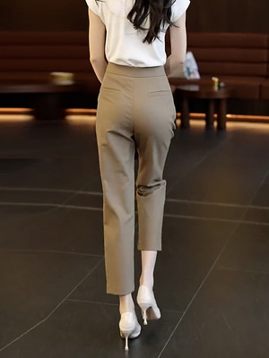 卡其色直筒西装裤女装2025夏季新款高腰垂感显瘦休闲九分烟管长裤