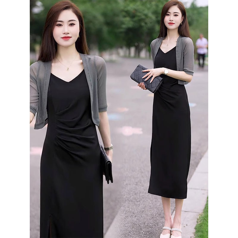 冰丝防晒针织开衫女士夏季配吊带裙外搭披肩短款网纱罩衫中袖坎肩