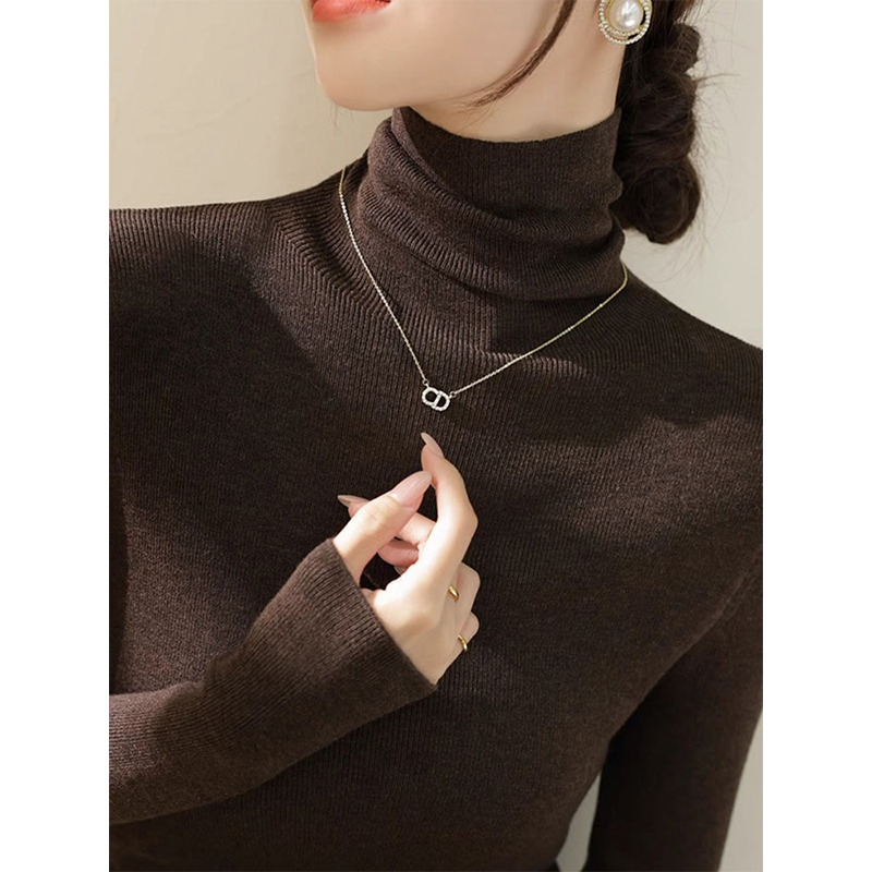 高领毛衣秋冬季配大衣的内搭感美拉德堆堆领针织打底衫上1124k