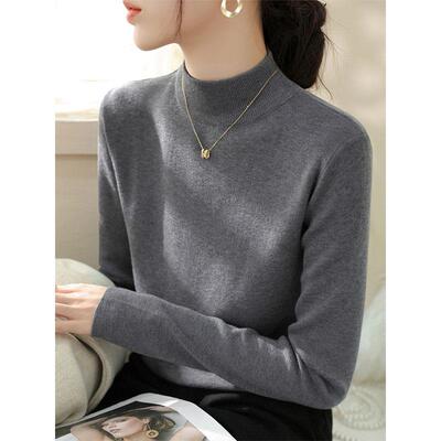 法式灰色半高领针织衫女2025秋季新款加绒毛衣修身内搭打底衫上衣