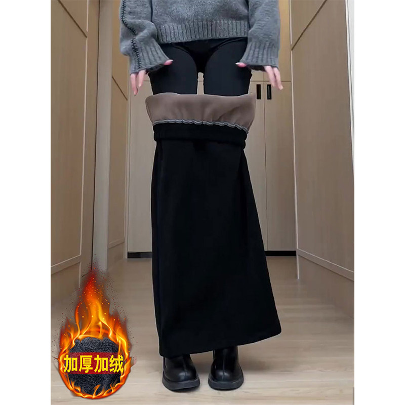 黑色加绒雪尼尔半身裙女秋冬2025新款加厚高腰修身显瘦直筒包臀裙