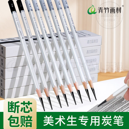 青竹流光白炭笔碳笔套装美术生专用软碳素描笔专业绘画软碳笔铅笔碳铅速写笔中碳软中硬联考软炭碳素美术用品