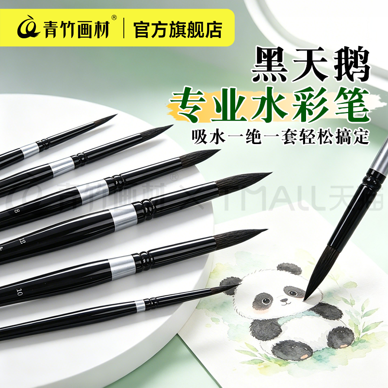 青竹黑天鹅水彩笔套装美术生专用画笔水彩颜料笔美术笔彩绘笔排笔颜料笔水彩笔套装勾线数字油画笔绘画套装