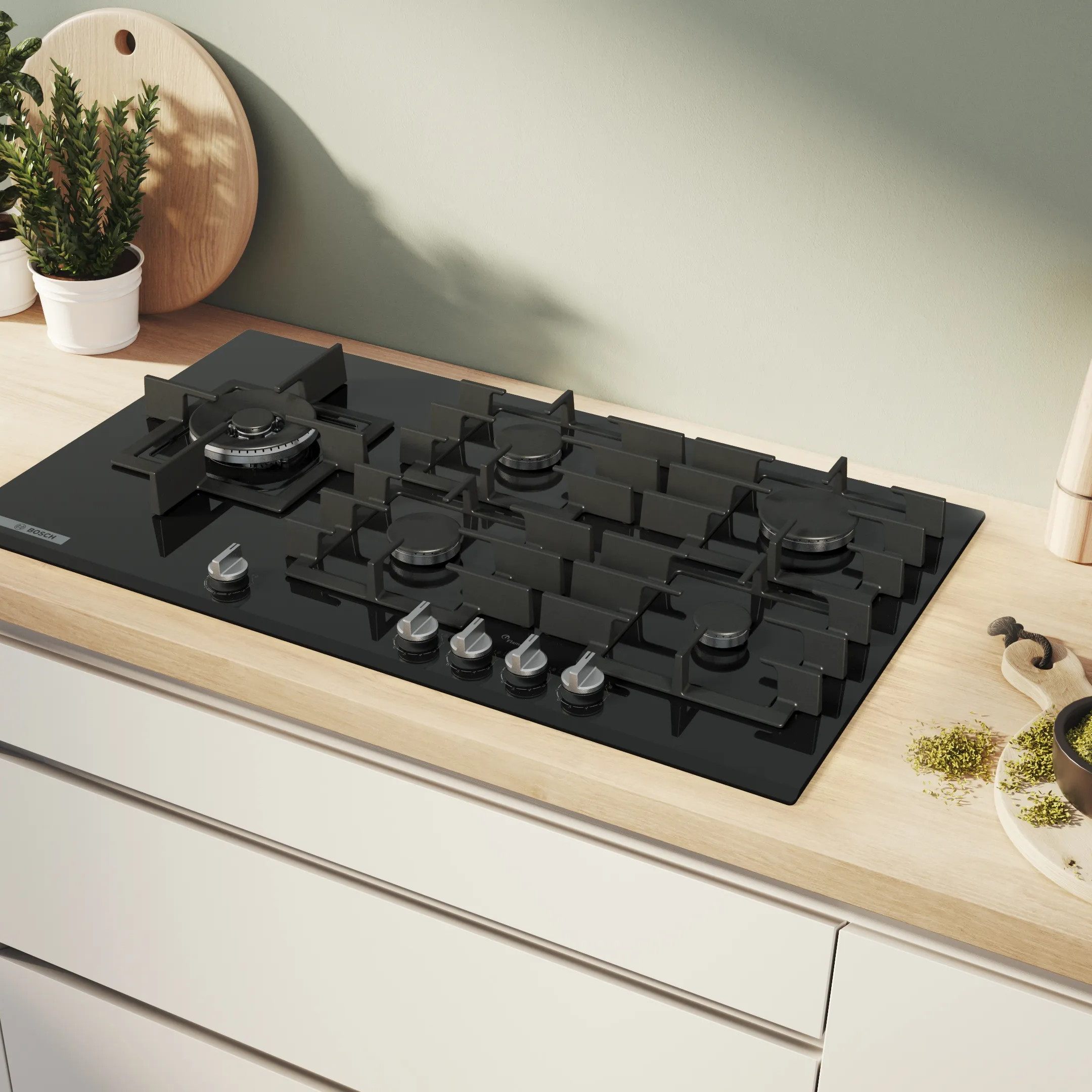 奶爸家博世Bosch德国进口5眼玻璃天然气带定时燃气灶 PRS9A6H40