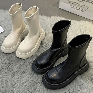 短筒靴女春秋新款网红时尚百搭后拉链松糕厚底防滑瘦瘦靴潮