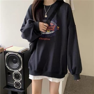 超火圓領衛衣女2023秋季 韓版 無帽薄款 外套學生寬松上衣服女 新款