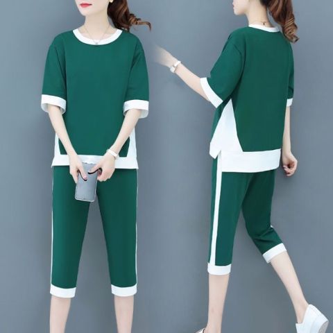 个性夏韩版时尚运动服新款气质休闲套装女大码短袖七分裤两件套潮