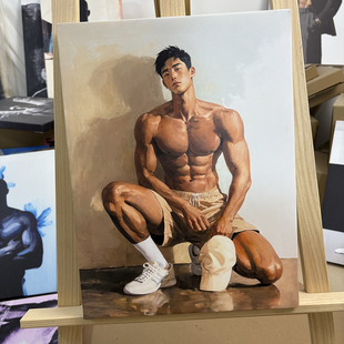 黑皮肌肉男少年装饰画挂画高清微喷油画卧室靠墙男体画框艺术