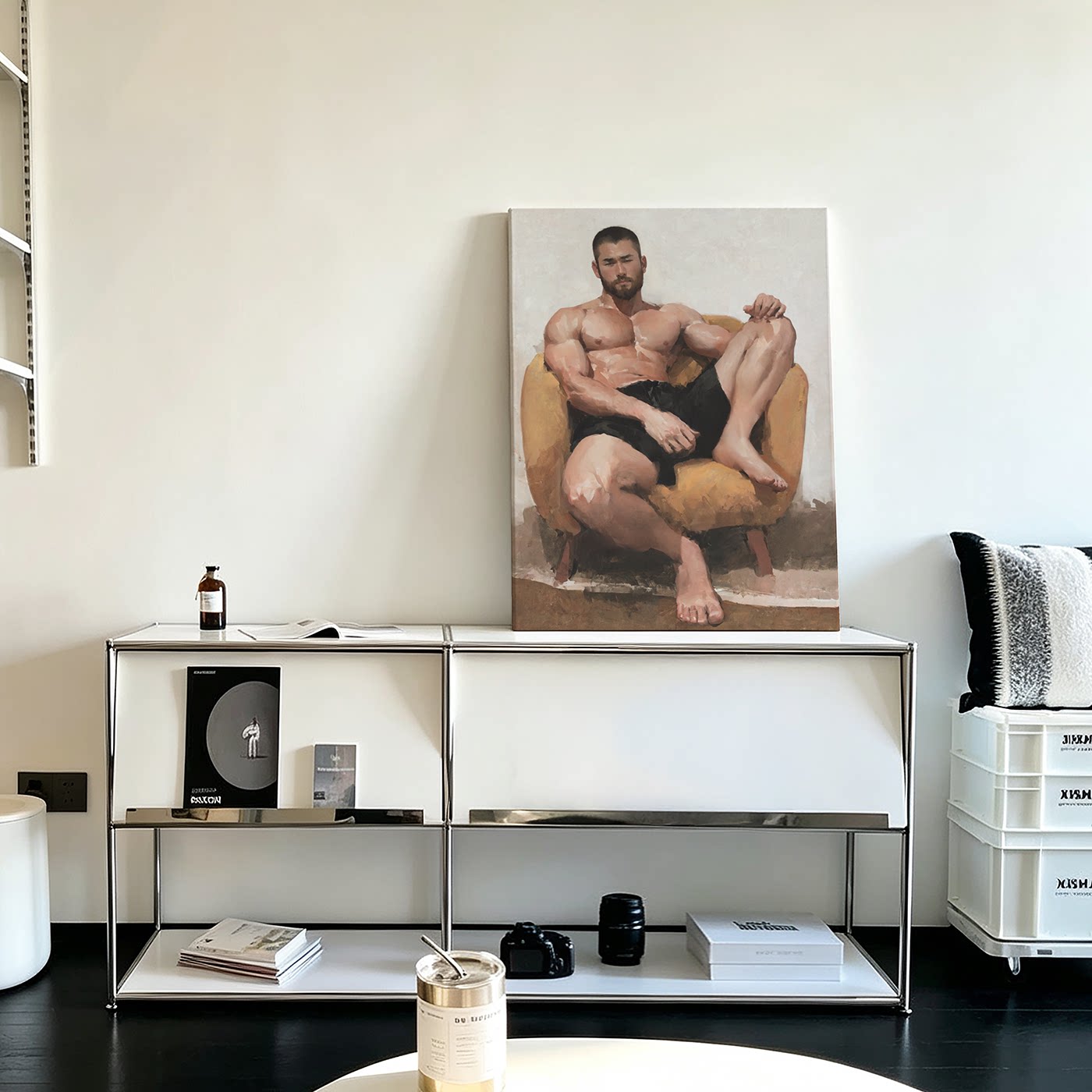 寸头肌肉男写生装饰画卧室挂画喷绘男体艺术油画工作室公寓摆画图片