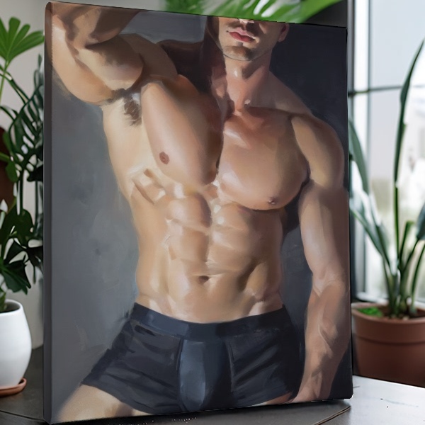 深夜男肌肉孤独高清装饰画挂画喷绘油画房间室内挂墙靠墙型男图片