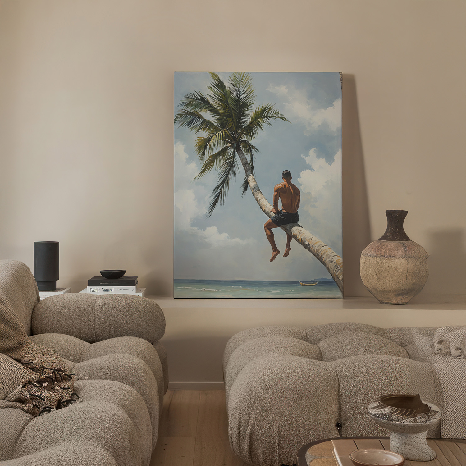 椰子树肌肉男装饰画卧室挂画喷绘油画漫画靠墙工作室男体相框画框
