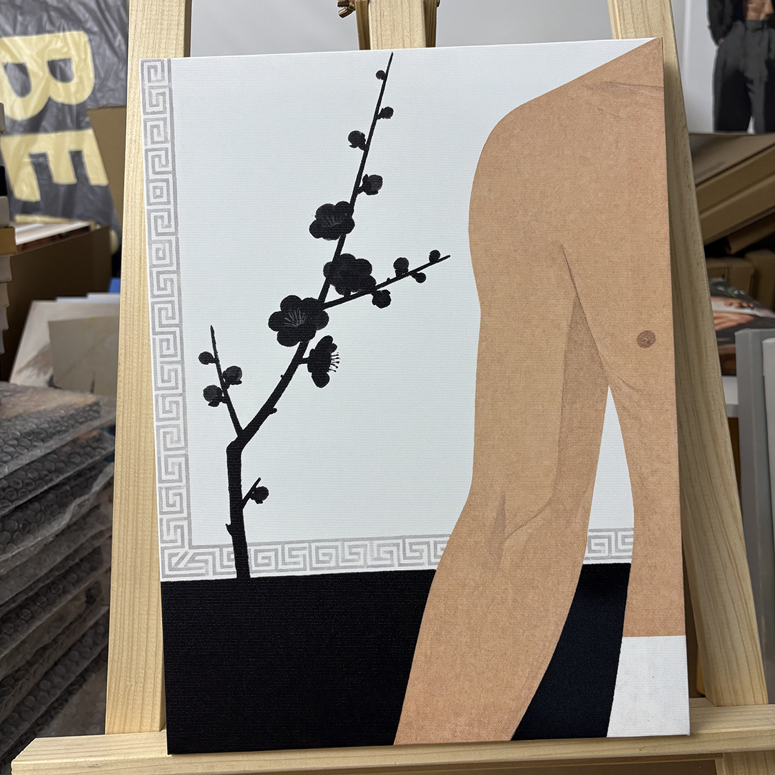 梅花肌肉男水墨画装饰画喷绘卧室靠墙男体工作室艺术画框装修