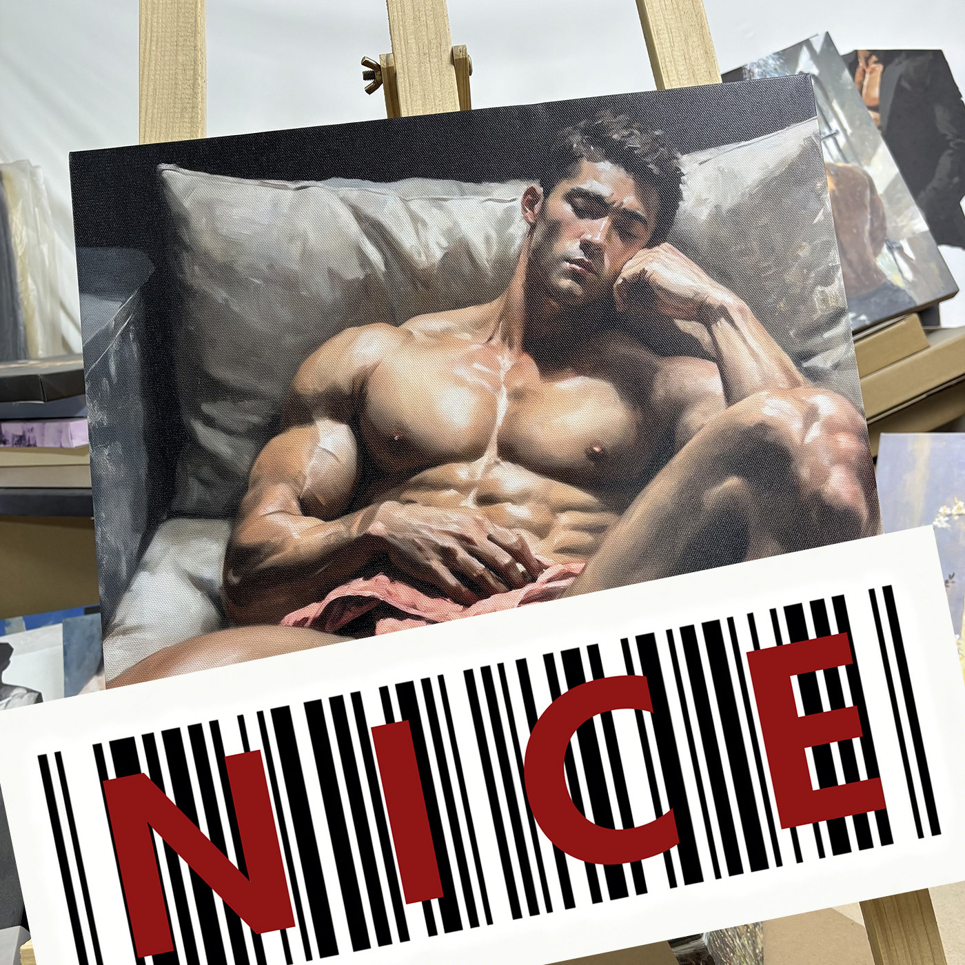 复古油画质感男性人体挂画暗光影肌肉人像画高级感摆画客厅装饰画
