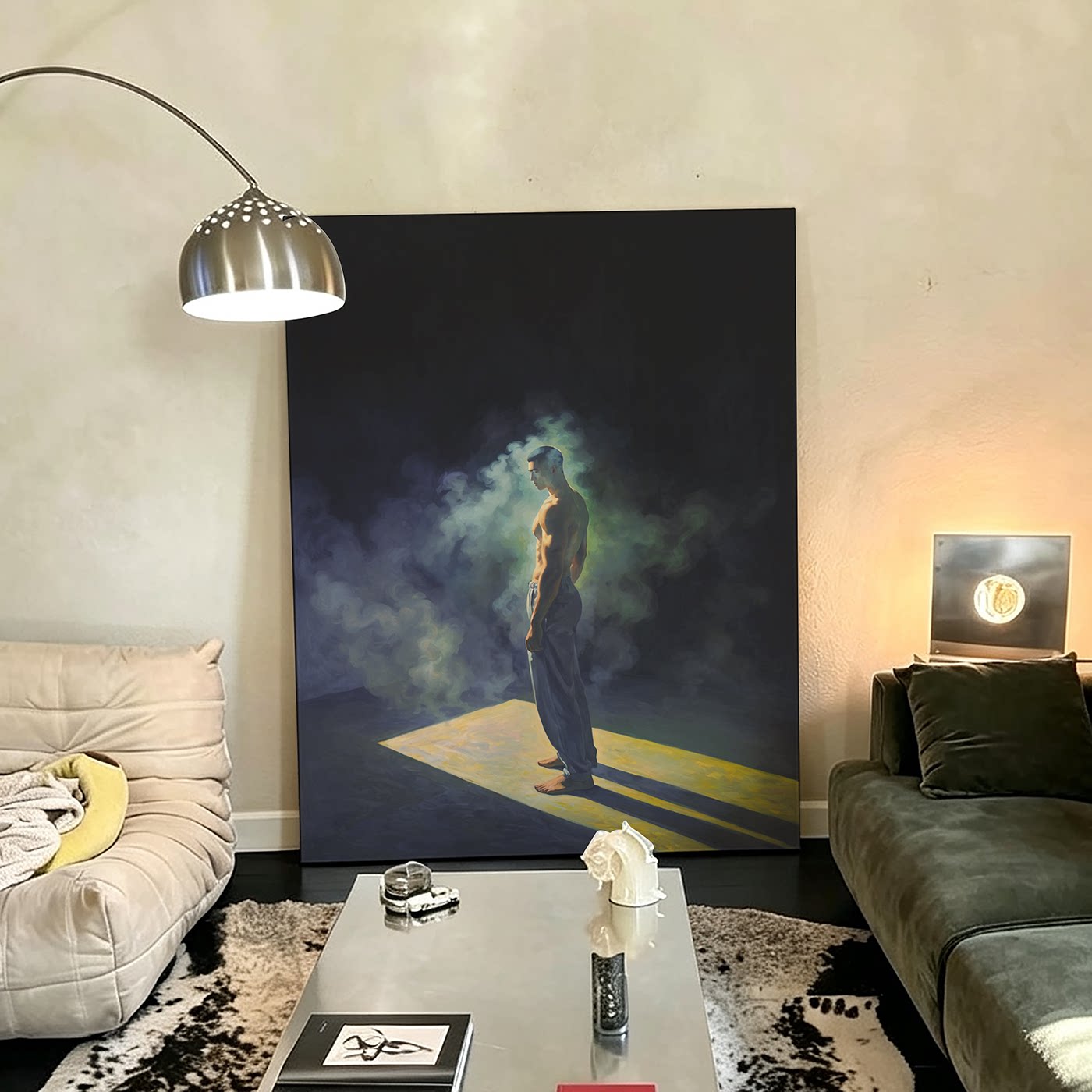 肌肉男烟雾幻境装饰画公寓卧室挂画喷绘油画摆画墙卧室客厅挂画