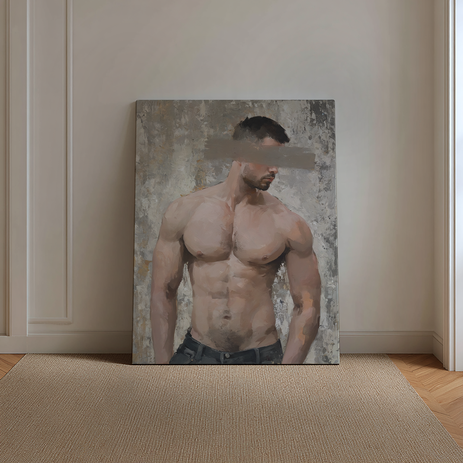 络腮胡肌肉男高清装饰画卧室挂画喷绘油画室内靠墙工作室男体艺术图片