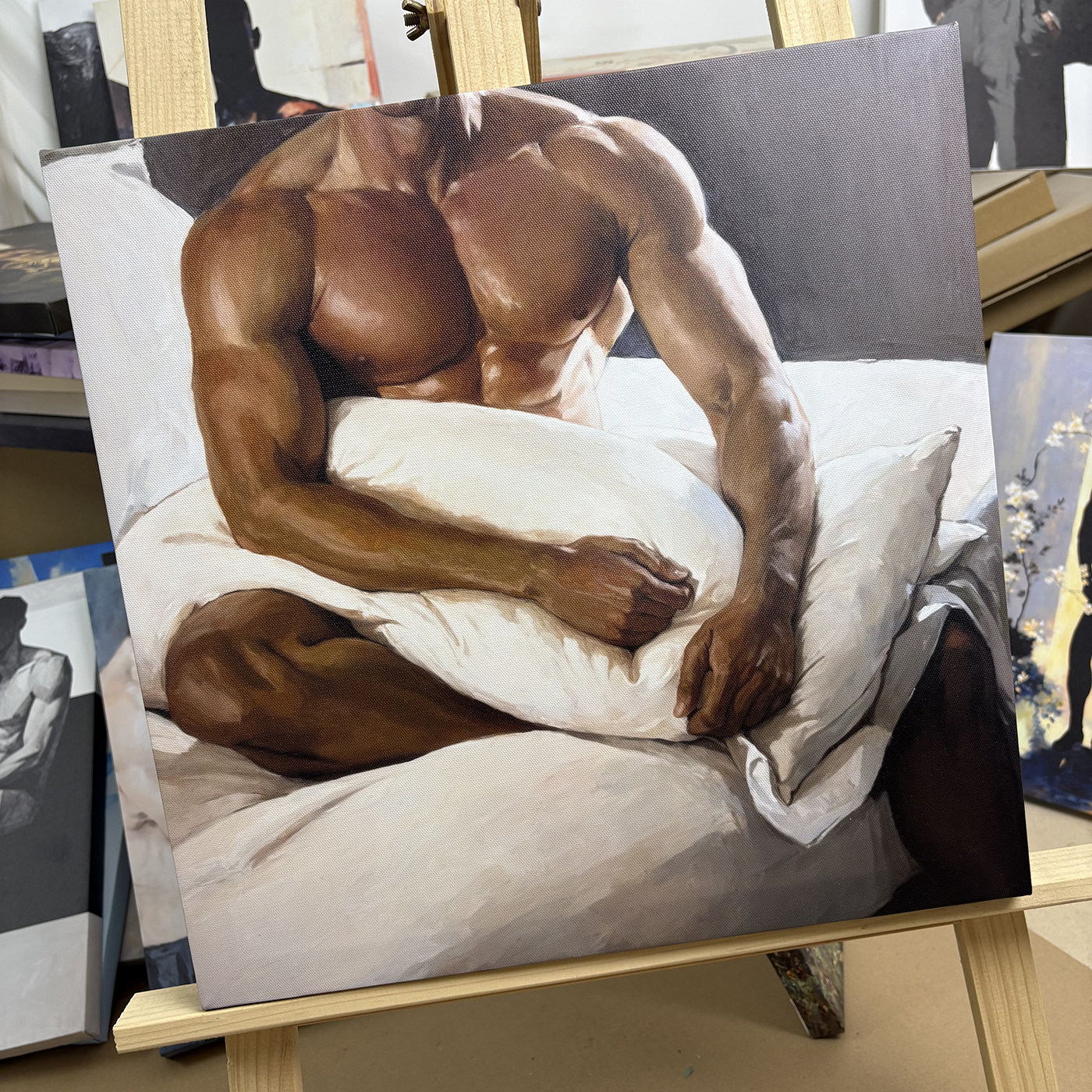小众复古艺术男性人物油画装饰画抱枕休憩男士挂画公寓墙面挂画
