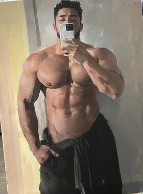 雄壮肌肉男高清装饰画卧室挂画喷绘油画房间室内挂墙靠墙艺术