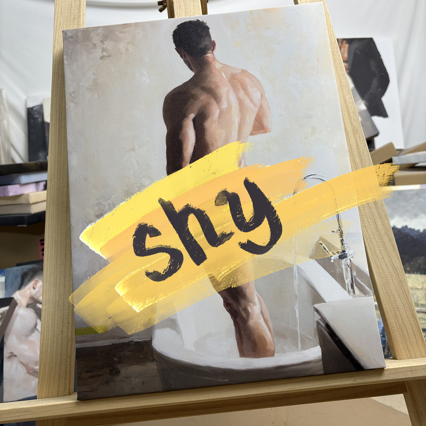 素色浴室布置男性人体艺术装饰画背影像油画人像小众氛围感挂画