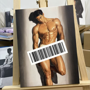 男体油画艺术肌肉男写生简约健身房布置胸肌装饰画布置人体艺术