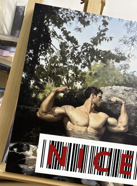 水畔雄姿复古油画风男性装饰画山林溪流男艺术挂画画布墙面艺术画