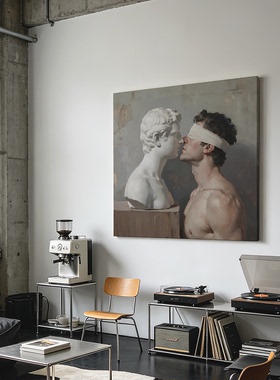 复古高级灰调古典人体装饰画石膏像蒙布条肌肉男暗调挂画玄关壁画